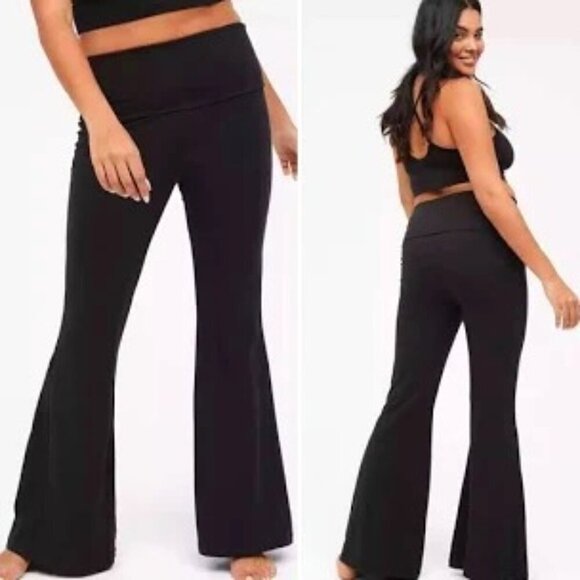 NWT Aerie Offline Fold Over Hi-Rise OG Super Flare Black Workout Pants Womens XS - Picture 9 of 10
